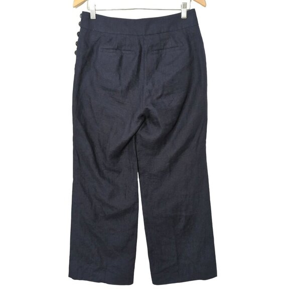 Talbots Greenwich Linen Pant Womens 4 Petite Navy Blue Wide Leg Career Casual - Picture 3 of 12